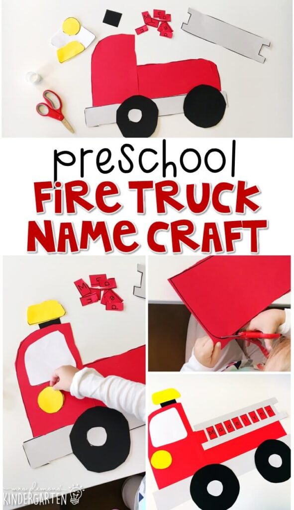 this fire truck name craftivity is fun for name writing, recognition, and fine motor practice with a fire safety theme. Ótimo para a Escola De tot, pré-escolar, ou até mesmo jardim de infância!