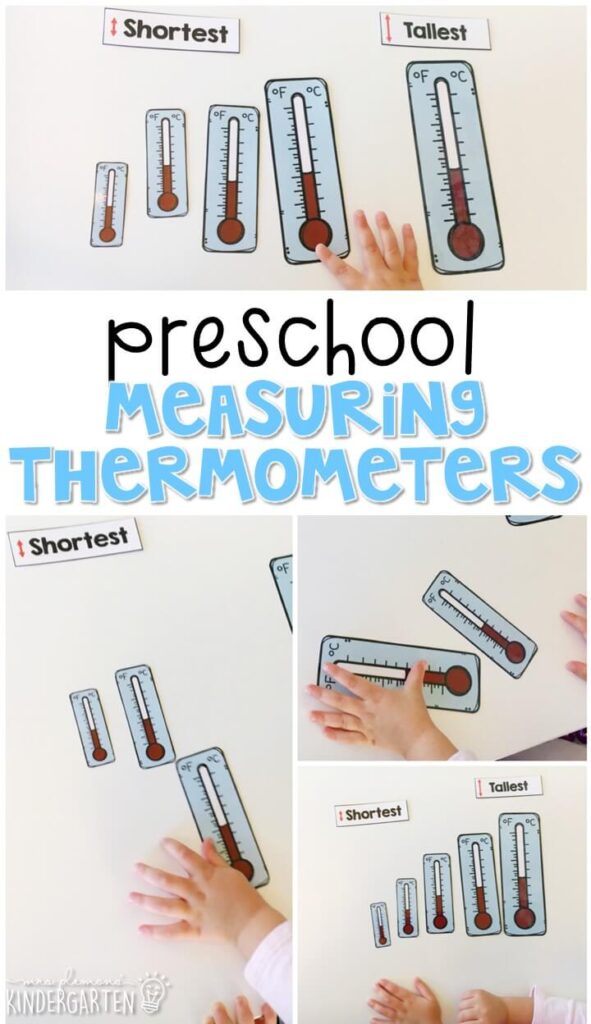 Introduce the concept of measuring length by putting these thermometers in order from shortest to tallest. Perfect for a weather theme in tot school, preschool, or even kindergarten!