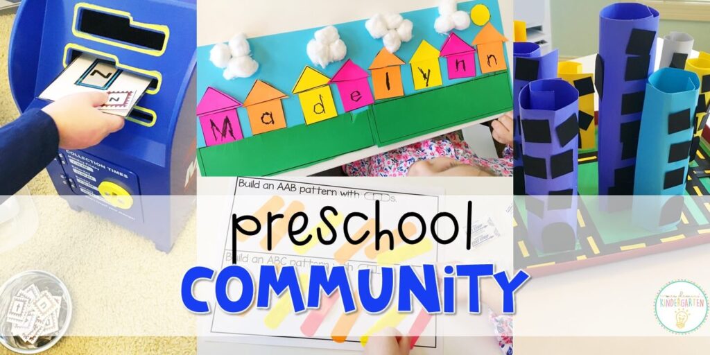Tons of community themed activities and ideas. Weekly plan includes books, literacy, math, science, art, sensory bins, and more! Perfect for tot school, preschool, or kindergarten.