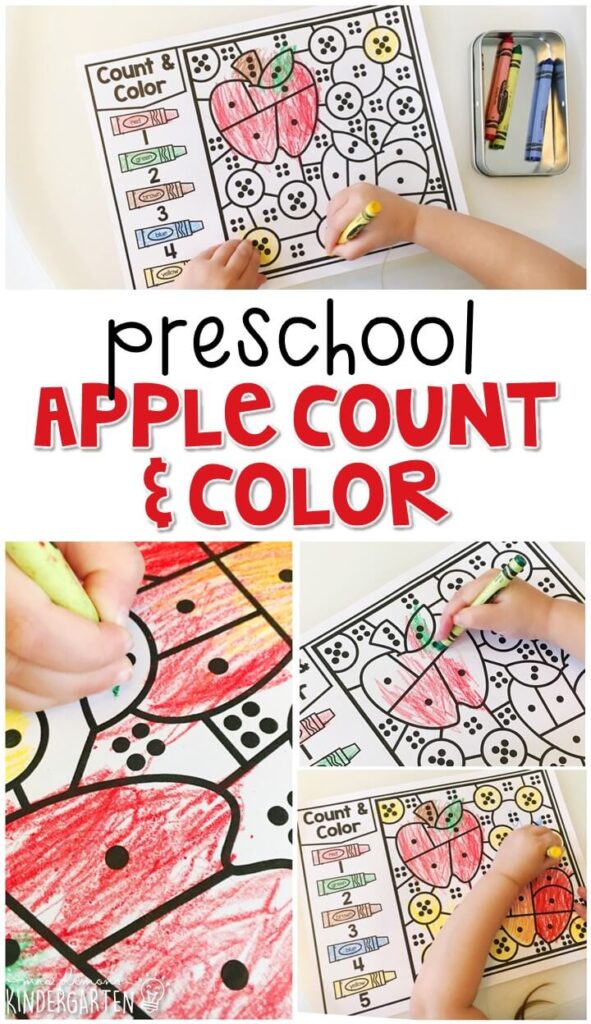 This apple count & color activity is fun for number sense and fine motor practice with an apple theme. Great for tot school, preschool, or even kindergarten!
