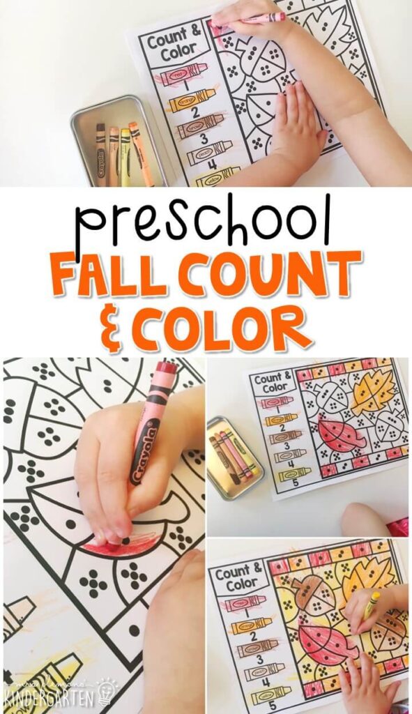 This falling leaves count & color activity is fun for number sense and fine motor practice with a fall theme. Great for tot school, preschool, or even kindergarten!