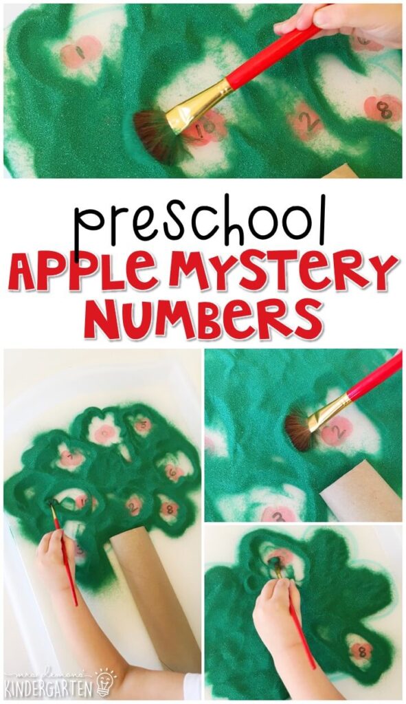 This apple mystery number activity is a super fun way to practice number identification and fine motor skills with an apple theme. Great for tot school, preschool, or even kindergarten!