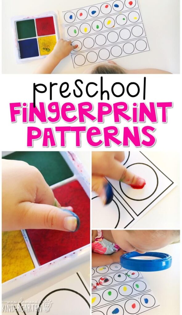 This fingerprint pattern activity is a super fun way to practice making patterns and fine motor skills with an all about me theme. Great for tot school, preschool, or even kindergarten!