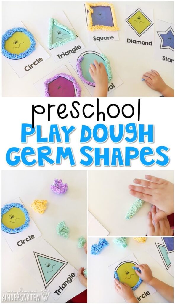 This play dough germ activity is a super fun way to practice making and identifying shapes, and fine motor skills with a healthy habits theme. Great for tot school, preschool, or even kindergarten!
