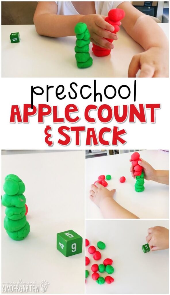 This apple count and stack activity is a super fun way to practice number identification, counting, and fine motor skills with an apple theme. Great for tot school, preschool, or even kindergarten!