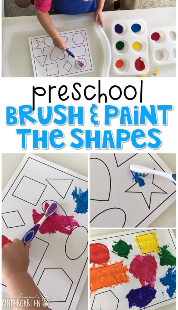 This brush the shape activity is a super fun way to practice making and identifying shapes, and fine motor skills with a healthy habits theme. Great for tot school, preschool, or even kindergarten!
