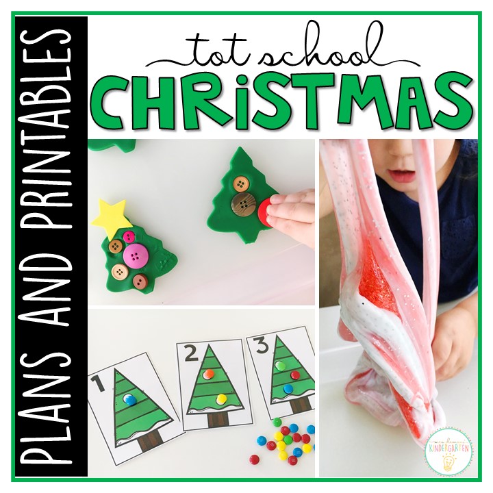 Tons of Christmas themed activities and ideas. Weekly plan includes books, literacy, math, science, art, sensory bins, and more! Perfect for winter in tot school, preschool, or kindergarten.
