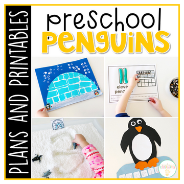 Tons of penguin themed activities and ideas. Weekly plan includes books, literacy, math, science, art, sensory bins, and more! Perfect for winter in tot school, preschool, or kindergarten.