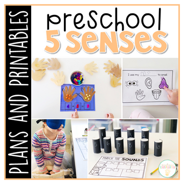 Tons of five senses themed activities and ideas. Weekly plan includes books, literacy, math, science, art, sensory bins, and more! Perfect for tot school, preschool, or kindergarten.