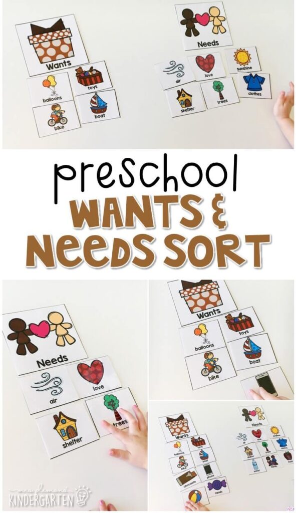 This wants and needs sort is a great conversation starter for a Thanksgiving theme. Great for tot school, preschool, or even kindergarten!