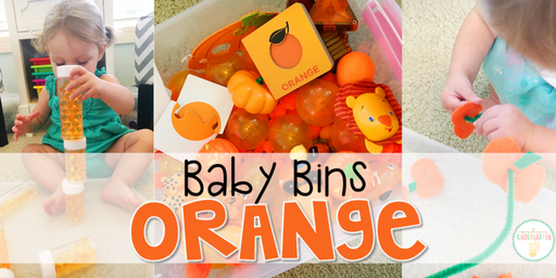 Tons of orange themed activities and ideas. Weekly plans include a book and 5 activities to try out (a mixture of sensory bins, crafts, fine motor and gross motor activities)! These Baby Bin plans are perfect for learning with little ones between 12-24 months old.