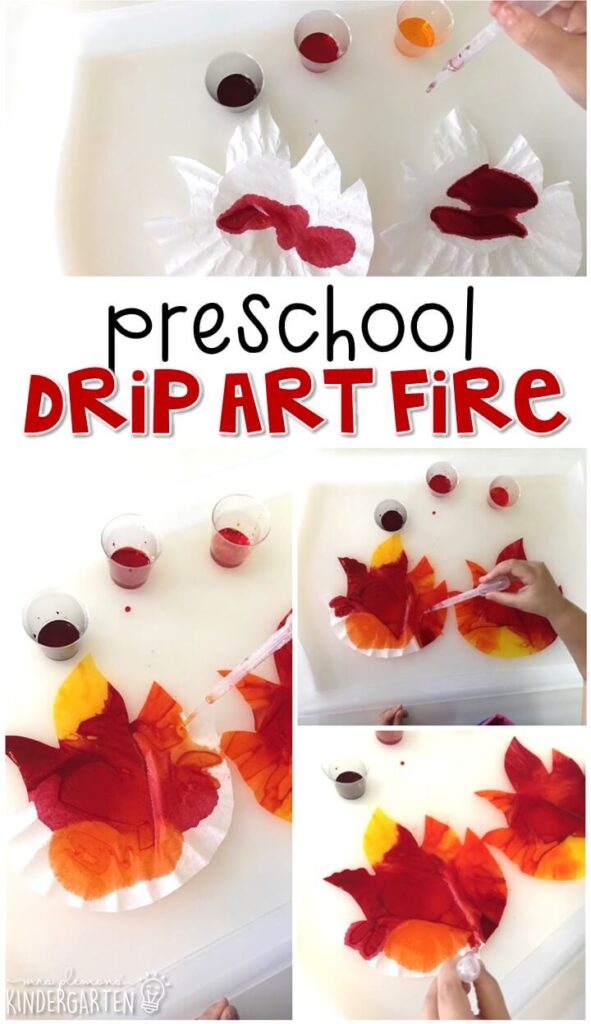 This drip art fire is an adorable craft that incorporates lots of fine motor skills practice. Great for tot school, preschool, or even kindergarten!