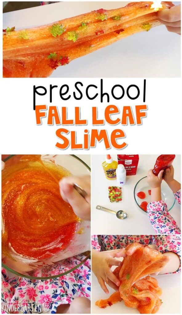 All kids LOVE slime! This fall slime was a fun way to incorporate measurement, fine motor skills, and science learning into our fall theme. Great for tot school, preschool, or even kindergarten!