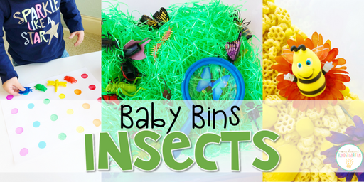These insect themed sensory bins and activities are great for learning and play and are completely baby safe. Baby Bins are the perfect way to learn, build language, play and explore with little ones between 12-24 months old.