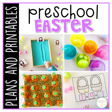 Tons of Easter themed activities and ideas. Weekly plan includes books, literacy, math, science, art, sensory bins, and more! Perfect for spring in tot school, preschool, or kindergarten.