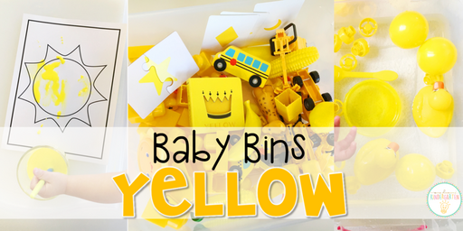 Tons of yellow themed activities and ideas. Weekly plans include a book and 5 activities to try out (a mixture of sensory bins, crafts, fine motor and gross motor activities)! These Baby Bin plans are perfect for learning with little ones between 12-24 months old.