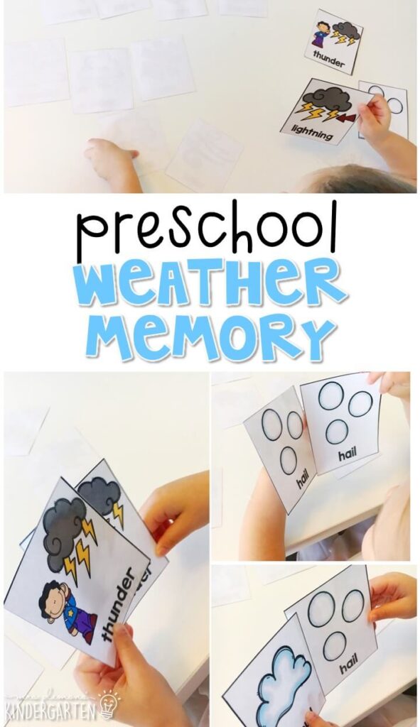 Practice weather vocabulary with this weather memory game. Great for tot school, preschool, or even kindergarten!