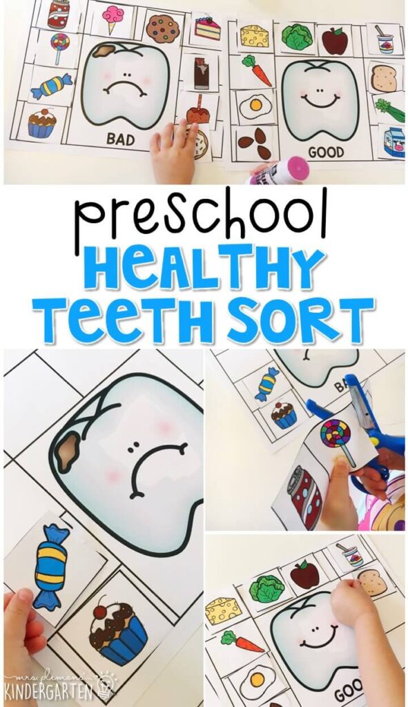 Read about dental health, then use pictures to sort foods that are good and bad for your teeth. Great for tot school, preschool, or even kindergarten!