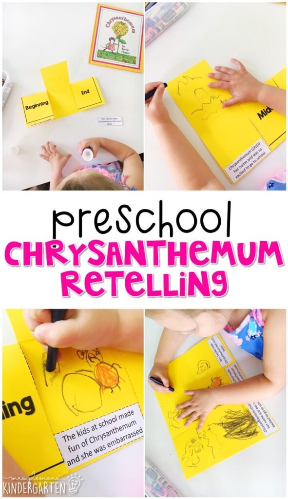 Practice retelling with this Chrysanthemum beginning, middle, end activity. Great for tot school, preschool, or even kindergarten!
