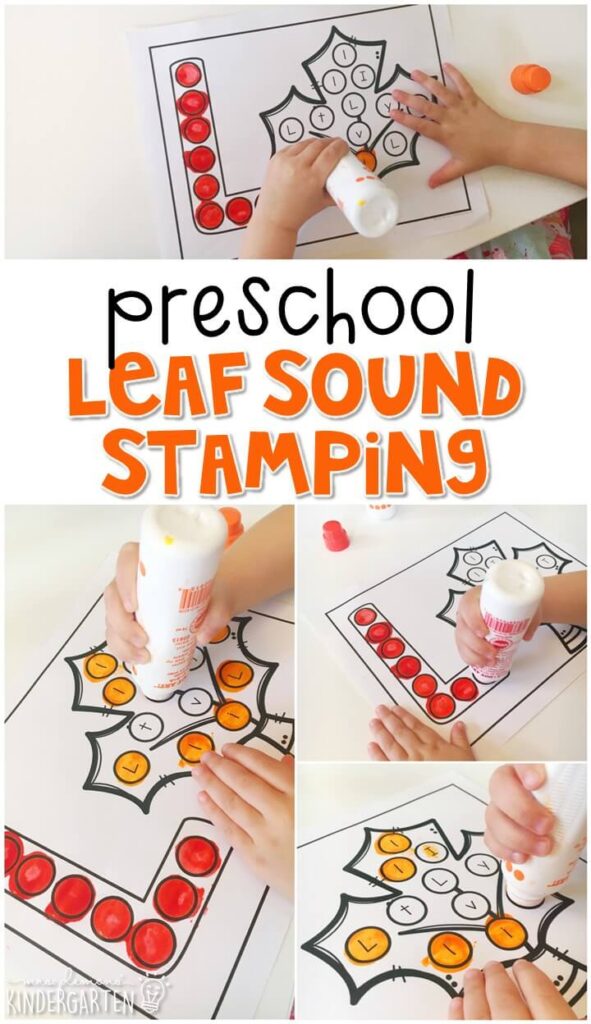 This leaf sound stamping activity is perfect for letter, sound, and fine motor practice with a fall theme. Great for tot school, preschool, or even kindergarten!