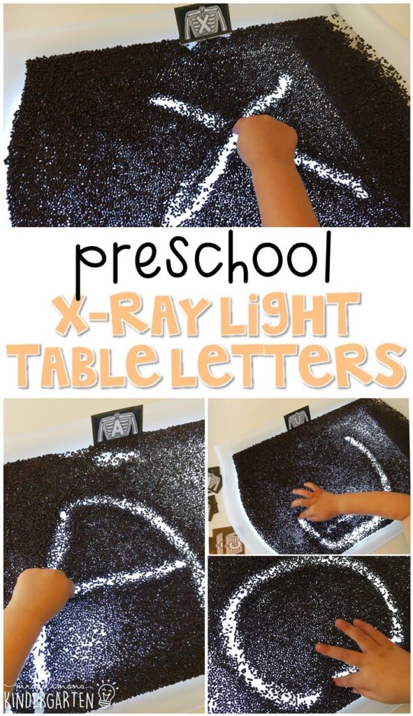 This x-ray sand tray is perfect for letter writing and fine motor practice with a human body theme. Great for tot school, preschool, or even kindergarten!