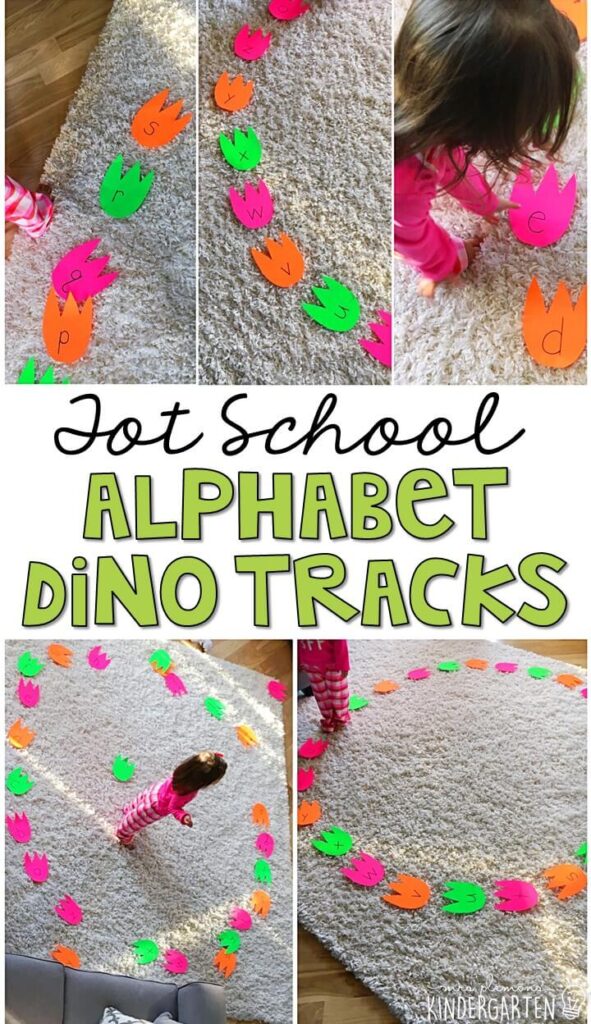 Learning is more fun when it involves movement! Practice stomping, dancing, and identifying letters with this alphabet dino tracks gross motor activity. Great for tot school, preschool, or even kindergarten!