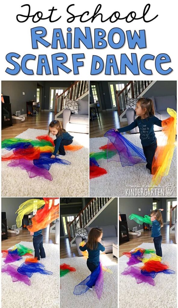 Learning is more fun when it involves movement! Have fun getting those wiggles out with this rainbow scarf dance gross motor activity. Great for tot school, preschool, or even kindergarten!