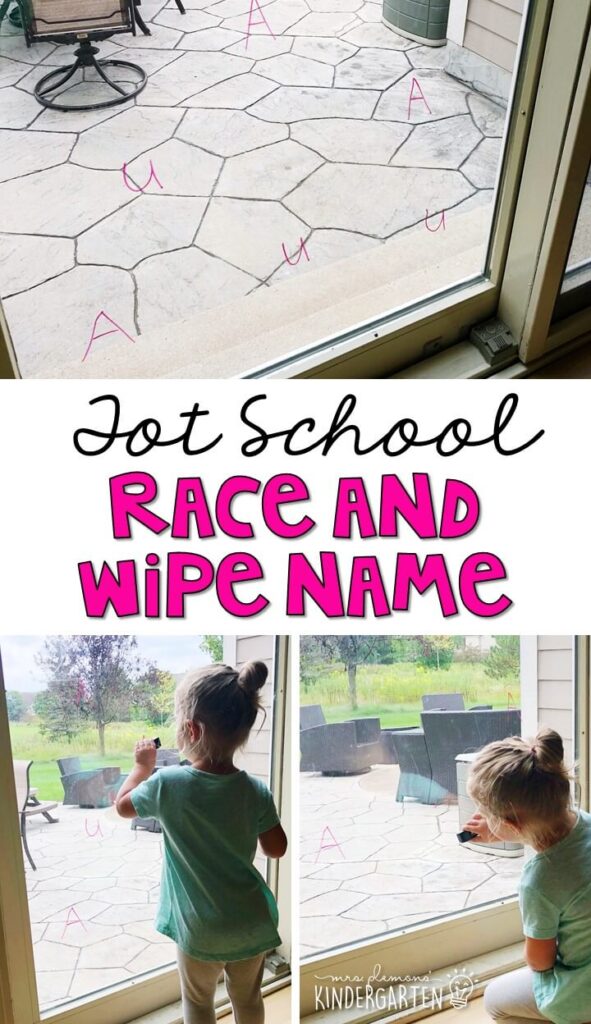 This Race and Wipe Name activity is one of our favorite ways to work on letter recognition. Great activity for an all about me theme in tot school, preschool, or even kindergarten!