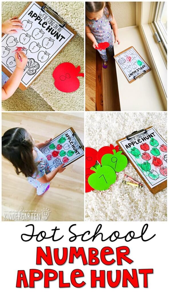 We're going on an apple hunt! Fun activity for number and color recognition. Grab this printable to play! Great for tot school, preschool, or even kindergarten!
