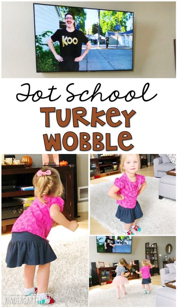 Learning is more fun when it involves movement! This Turkey Wobble song is hilarious and perfect for gross motor fun with a Thanksgiving theme. Great for tot school, preschool, or even kindergarten!