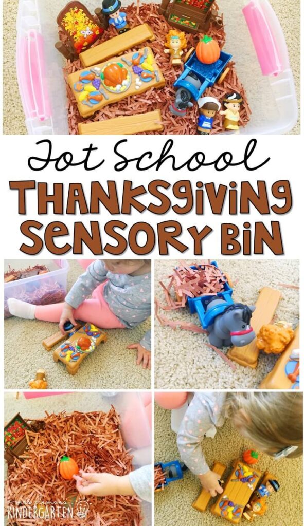 We LOVE this build a turkey sensory bin. So fun to play and explore! Great for Thanksgiving in tot school, preschool, or even kindergarten!