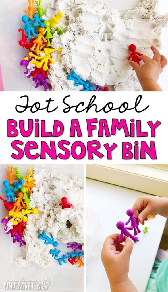 We LOVE this build a family sensory bin. These little manipulatives are great for building fine motor skills, patterning and so much more! Great for an all about me or family theme in tot school, preschool, or even kindergarten!