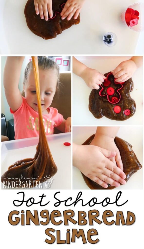 We had so much fun exploring gingerbread slime! Great for Christmas time tot school, preschool, or even kindergarten!