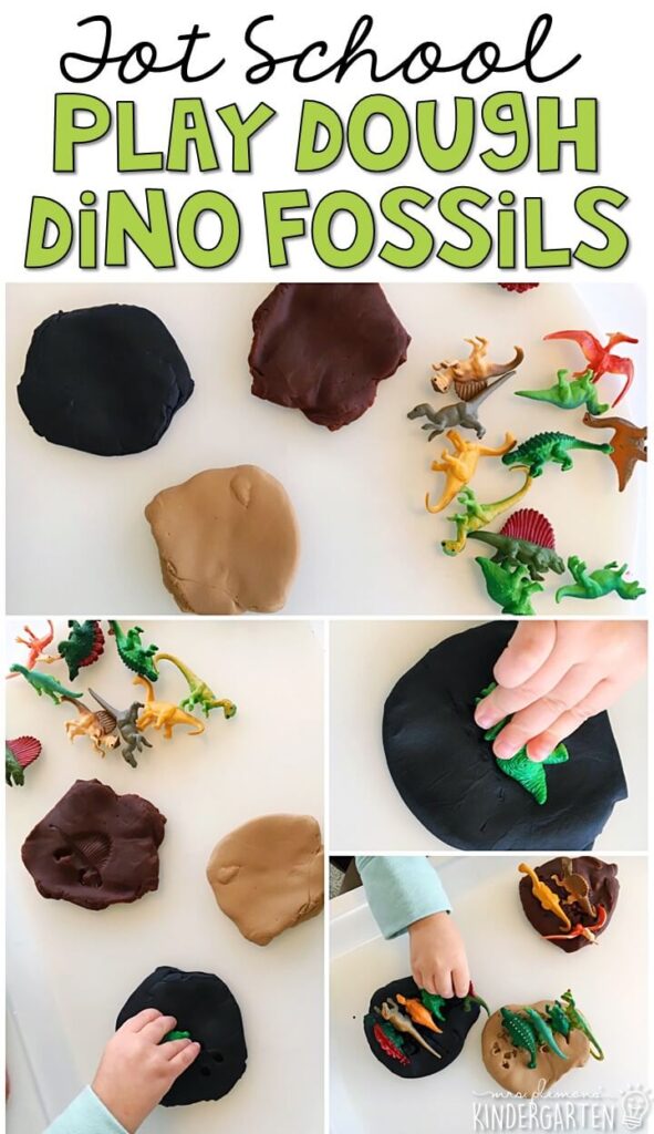Tons of dinosaur themed activities and ideas. Weekly plan includes books, fine motor, gross motor, sensory bins, snacks and more! Perfect for tot school, preschool, or kindergarten.