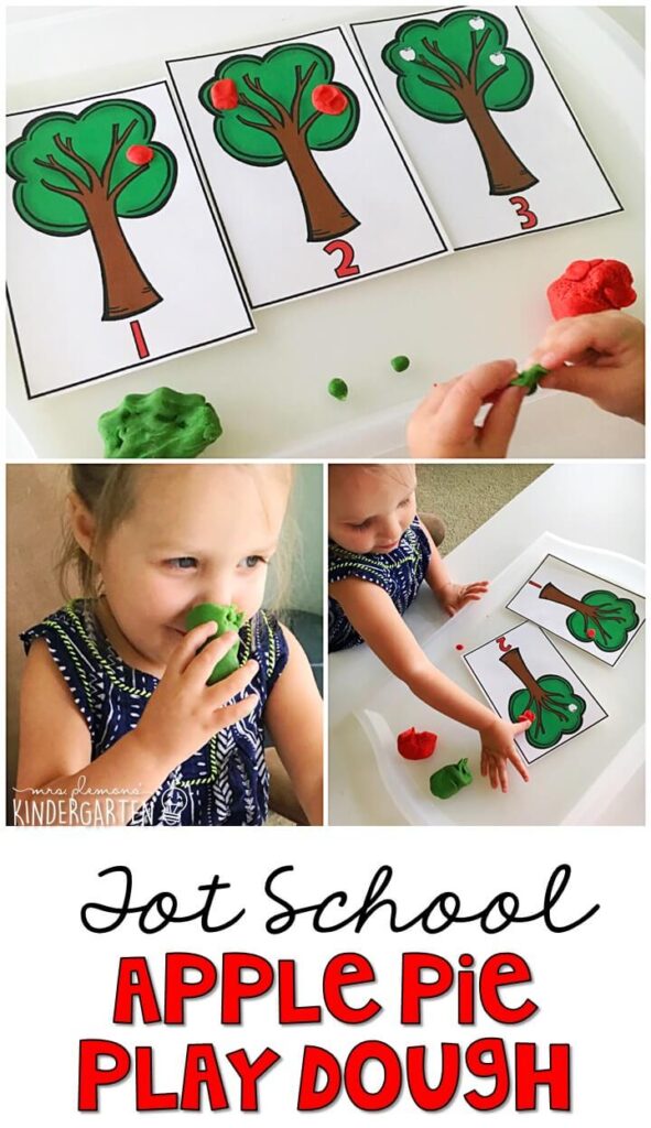 This apple scented play dough made these smushy apple counting trees extra fun. Great for tot school, preschool, or even kindergarten!