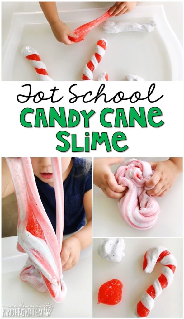 What kid doesn't love slime? This candy cane slime was so fun to make and explore. Great for Christmas time in tot school, preschool, or even kindergarten!