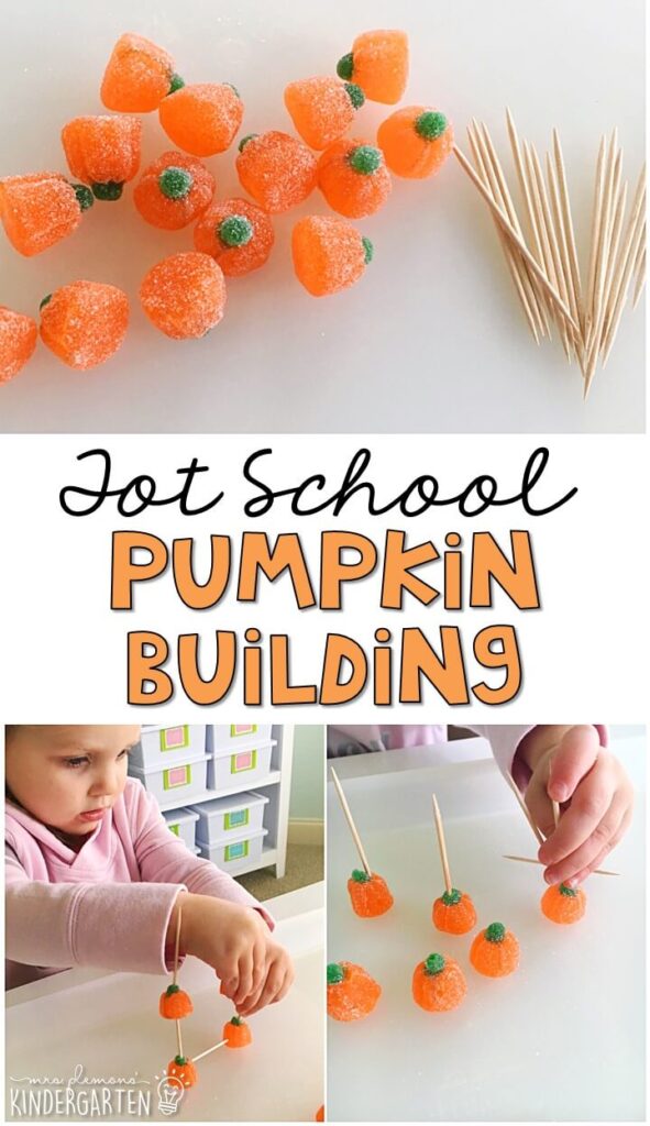 Pumpkin building is a fun way to practice fine motor skills with a Halloween theme. Great for tot school, preschool, or even kindergarten!