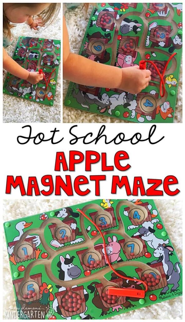 We LOVE this magnet maze for fine motor and number practice with an apple theme. Great for tot school, preschool, or even kindergarten!