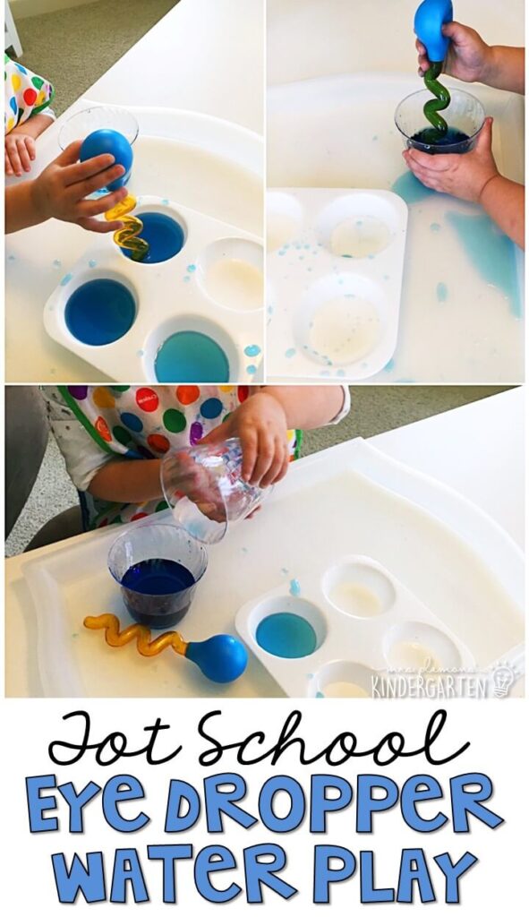 Use eye droppers to explore rain and develop fine motor strength with a weather theme. Great for tot school, preschool, or even kindergarten!