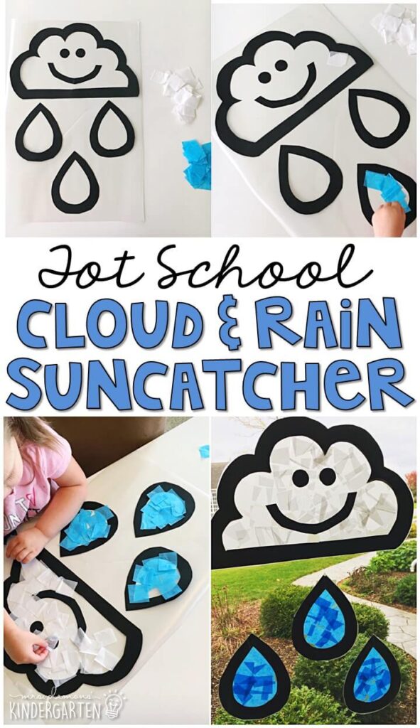 This cloud and rain suncatcher is great for fine motor practice with a weather theme and it looks so cute displayed in a sunny window! Great for tot school, preschool, or even kindergarten!