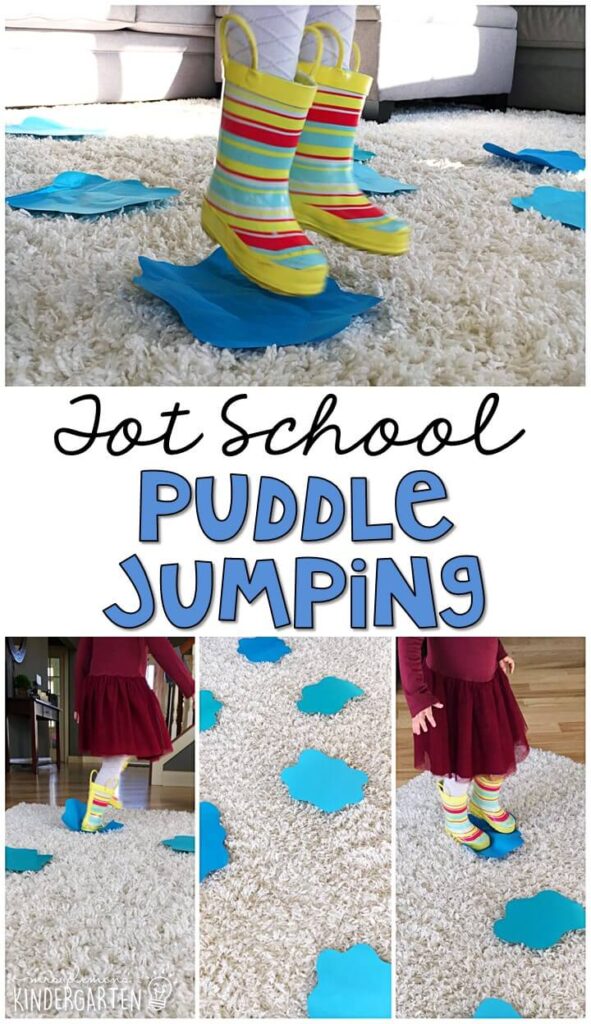 Learning is more fun when it involves movement! Have fun getting those wiggles out with this gross motor puddle jumping activity, perfect for a weather theme. Great for tot school, preschool, or even kindergarten!