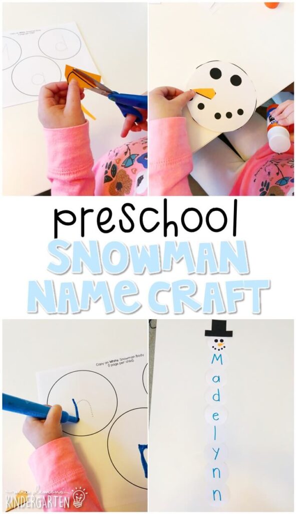 This snowman name craftivity is fun for name writing, recognition, and fine motor practice with a dinosaur theme. Great for a winter tot school, preschool, or even kindergarten!