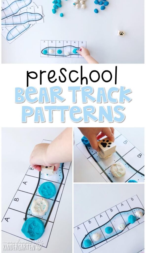 Practice patterns and fine motor skills with this bear stamping activity. Perfect for a polar bear or winter theme in tot school, preschool, or even kindergarten!