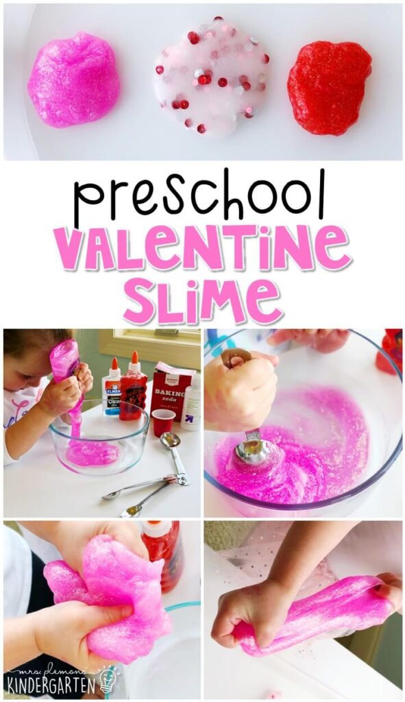 We LOVE making slime, These 3 valentines themed slime recipes turned out so pretty. Perfect for exploration with a valentines theme in tot school, preschool, or even kindergarten!
