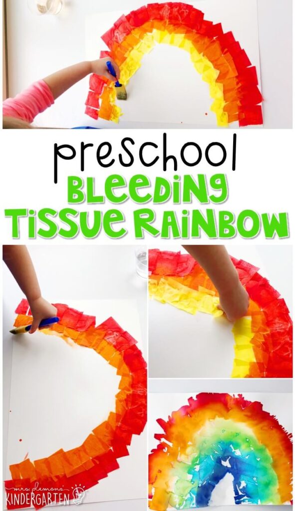 We had a blast making bleeding tissue rainbow for our St. Patrick's Day theme. Perfect for spring in tot school, preschool, or even kindergarten!