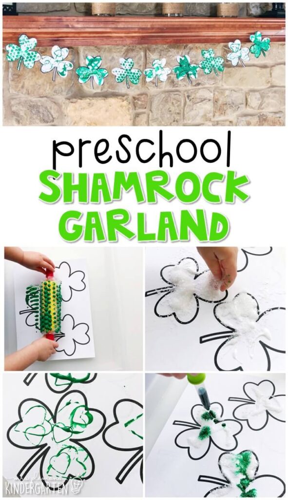 This shamrock garland craft was a fun way to create our own decorations for St. Patrick's Day. Great for spring in tot school, preschool, or even kindergarten!