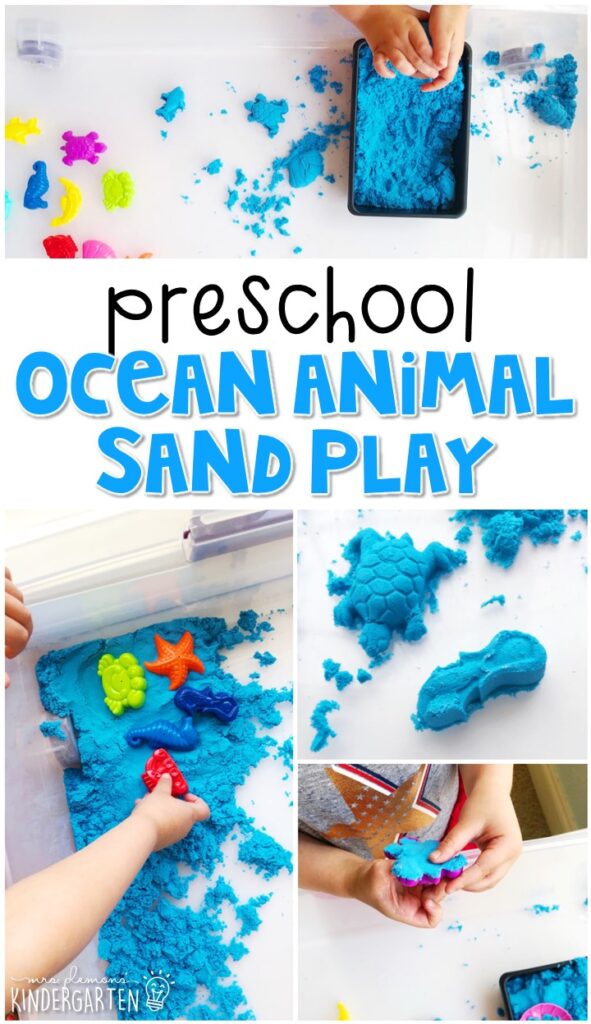 We LOVE this ocean ice melt sensory bin. Perfect for exploration with an ocean theme in tot school, preschool, or even kindergarten!