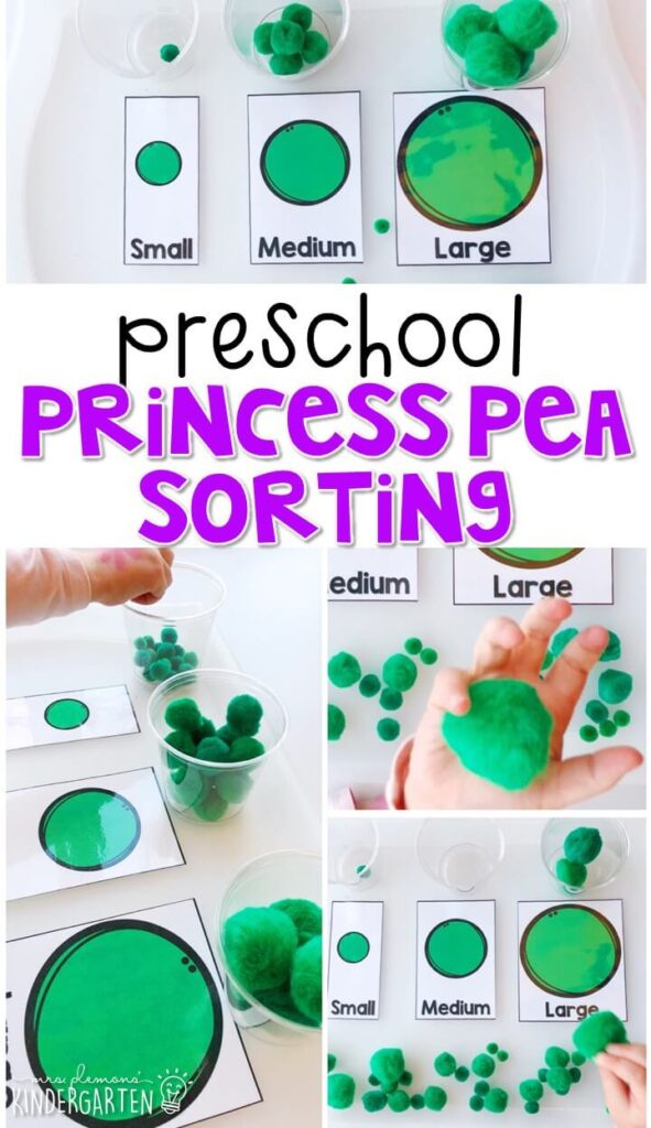 This princess and the pea sorting activity is a fun way to work on sorting concepts with a fairy tale theme. Great for tot school, preschool, or even kindergarten!