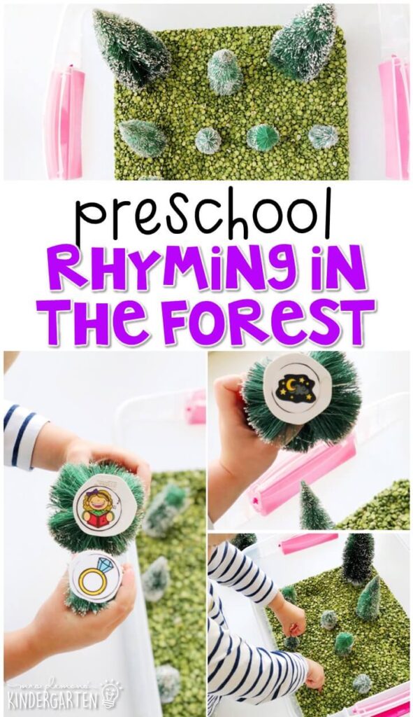 This rhyming in the forest activity was such a fun interactive way to work on rhymes with a fairy tale theme. Great for tot school, preschool, or even kindergarten!