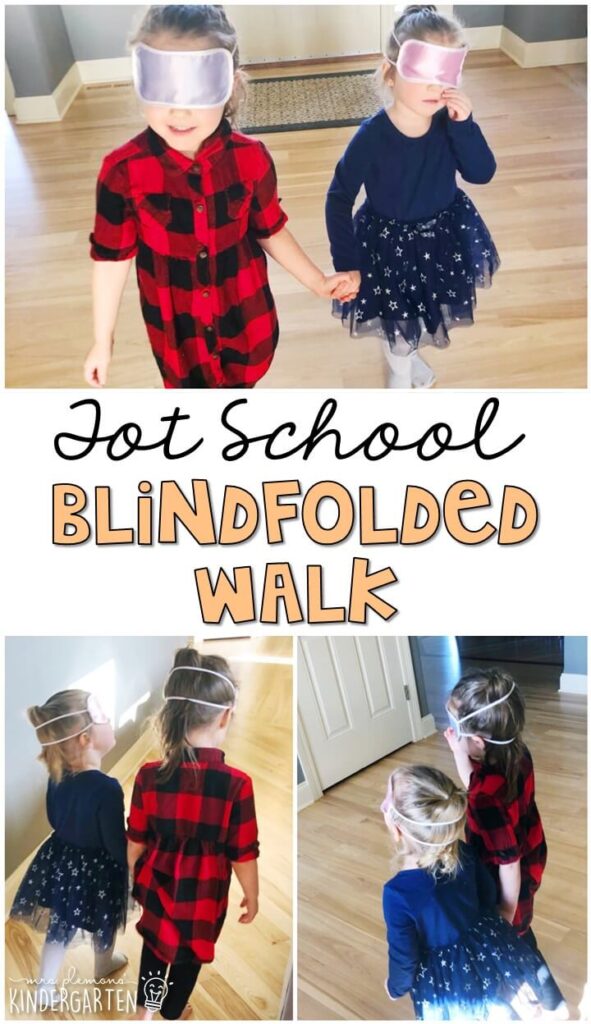 Learning is more fun when it involves movement! This blindfolded walk activity was the perfect way to practice moving around without our sense of sight. Great for a five senses theme in tot school, preschool, or even kindergarten!